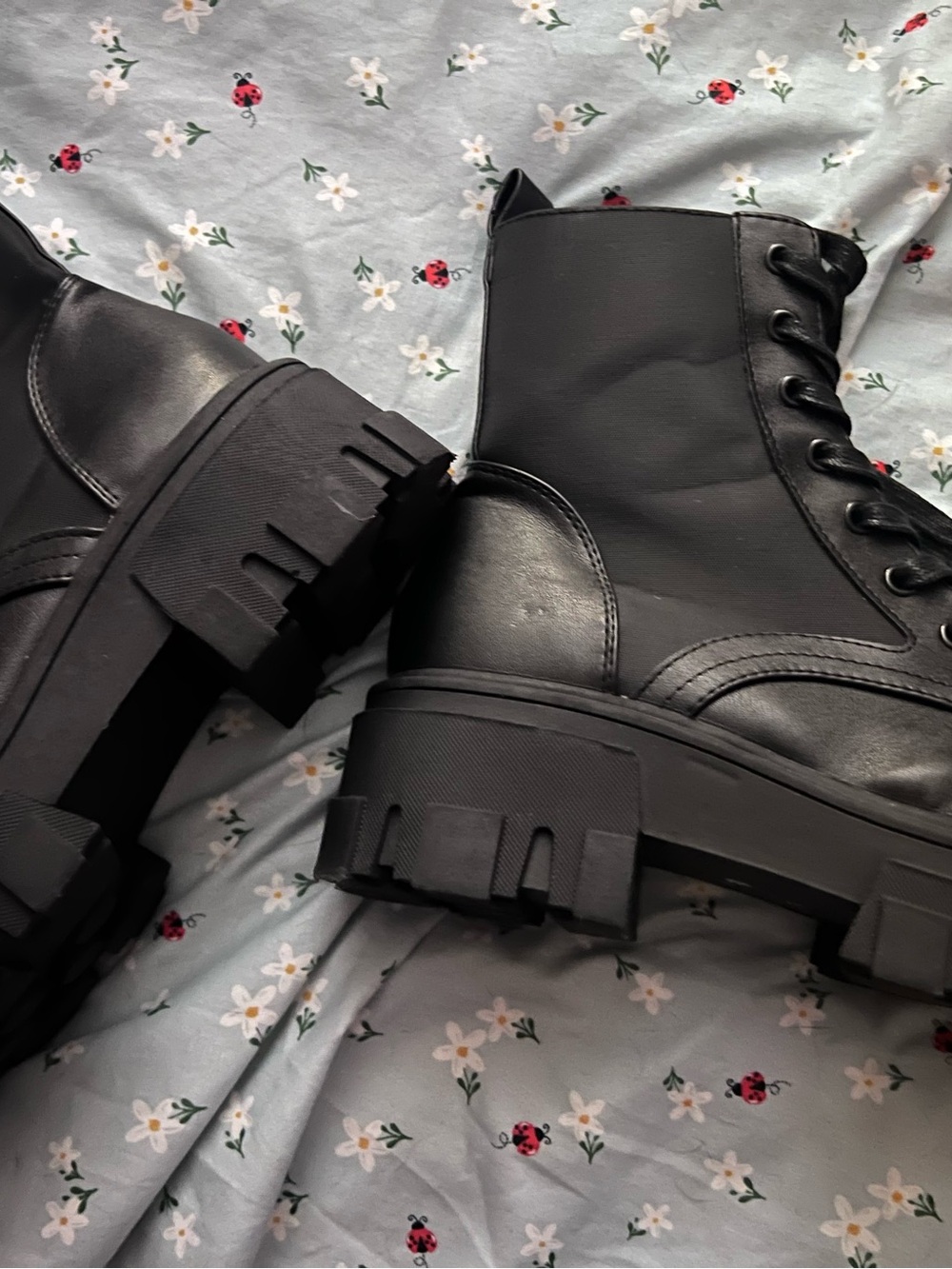 Women's Black Lug Sole Combat Boots - Classic Ankle Boot